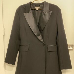 H&M Black Satin-Lapel Blazer Coat